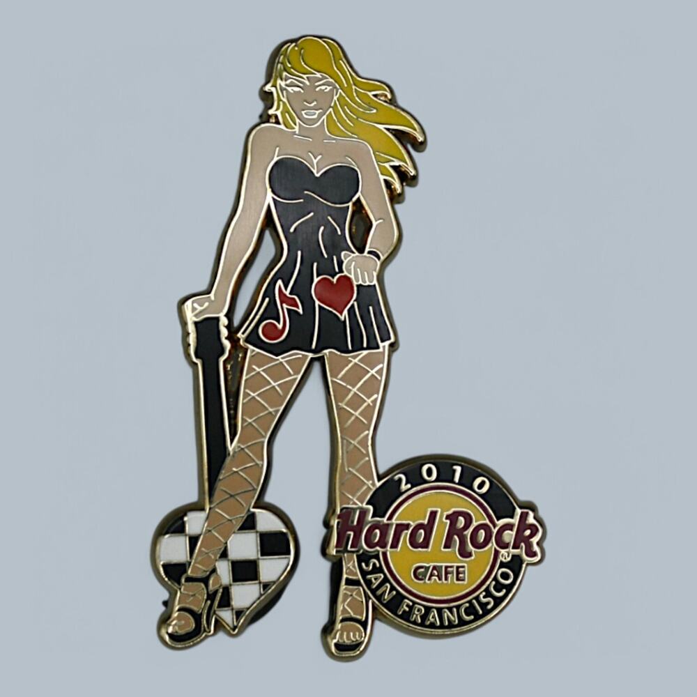 Hard Rock Pin 2010 San Francisco Love Parade Blonde Girl Checkerboard Guitar